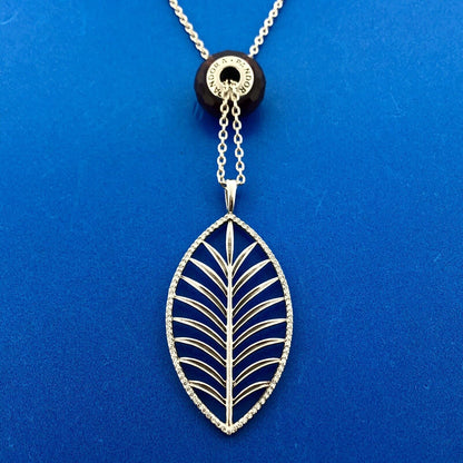 PANDORA 925 Sterling Silver CZ Light As A Feather Necklace w/Murano Glass Charm