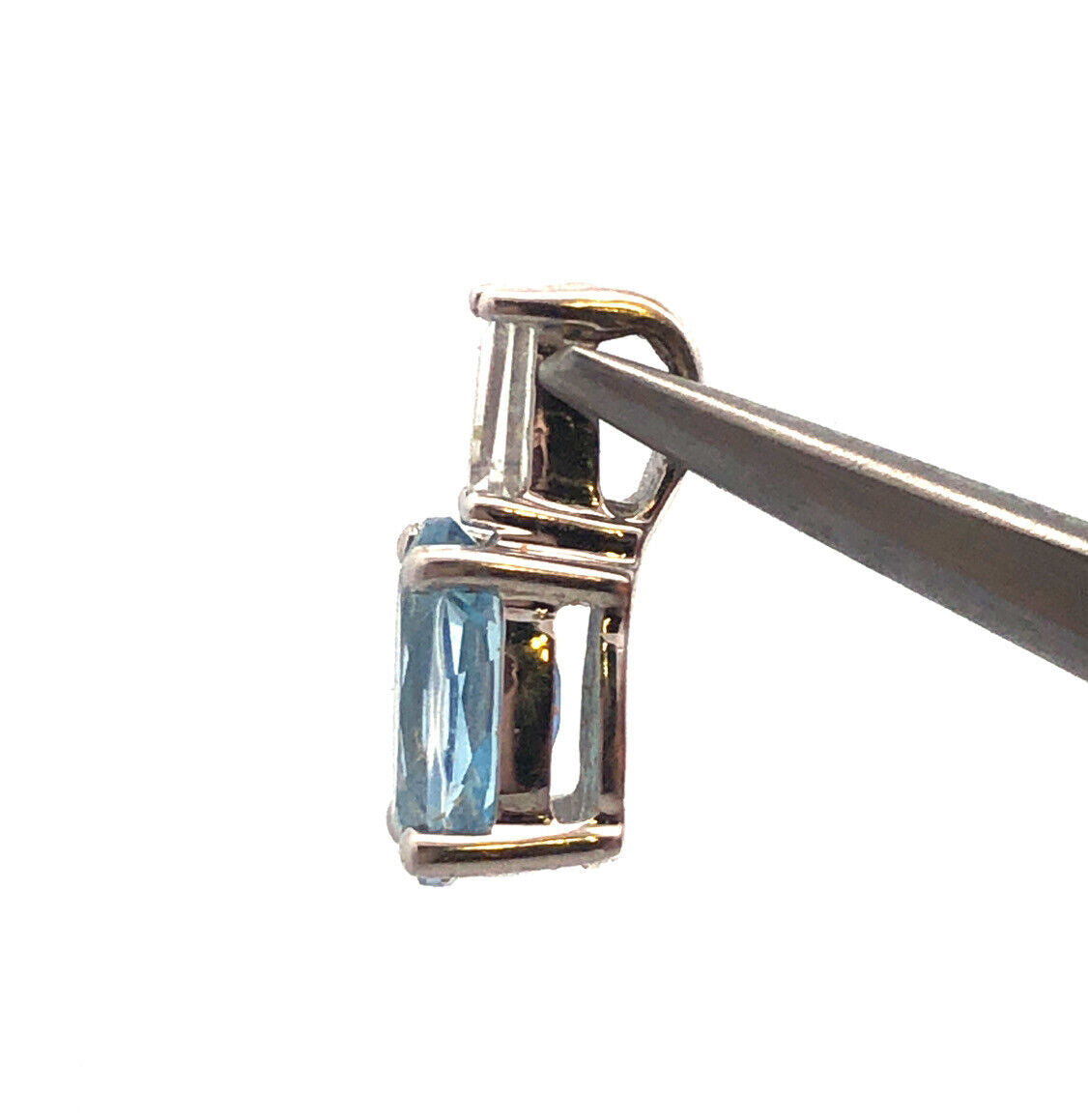 10K White Gold Oval Swiss Blue Topaz White Amethyst October Anniversary Pendant