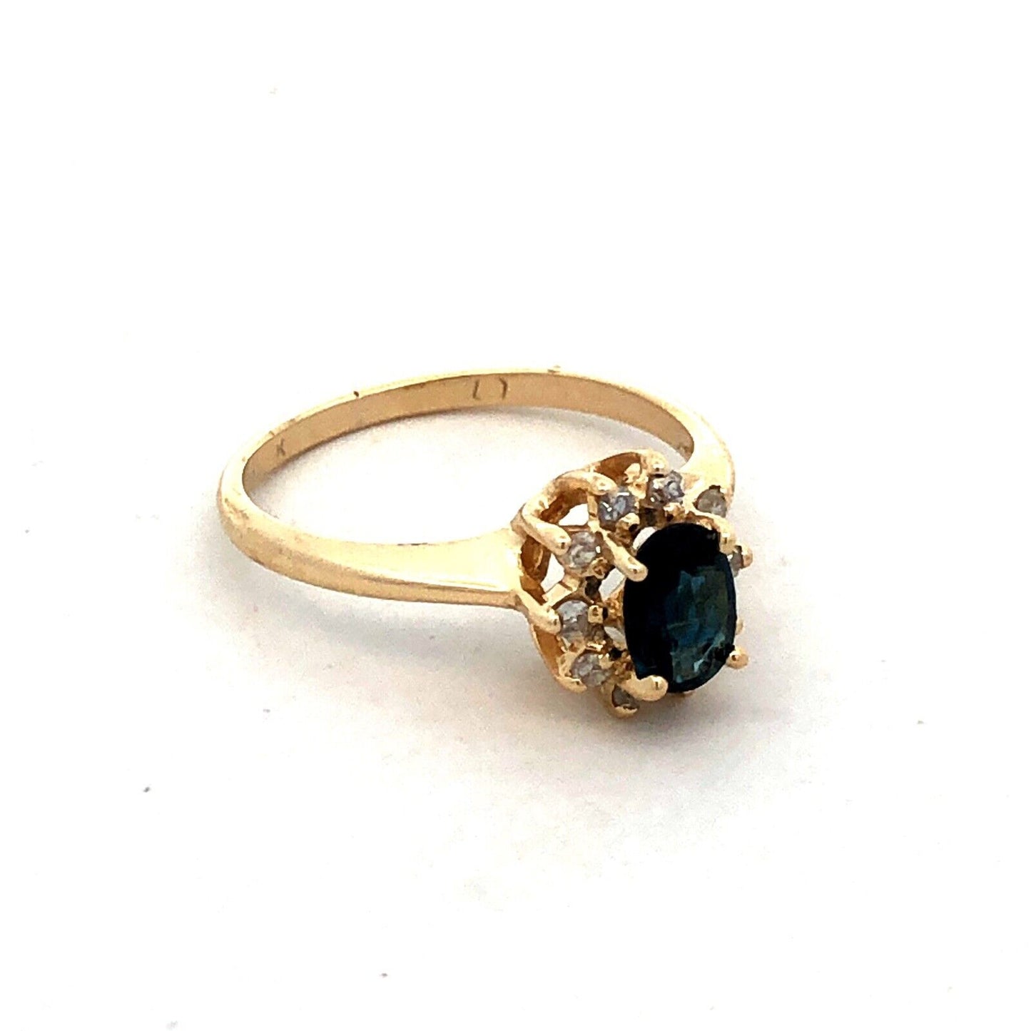 Estate 14K Yellow Gold London Blue Topaz Diamond Halo Cocktail Anniversary Ring