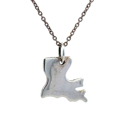 Estate 925 Sterling Silver Polished Louisiana State Pendant Round Link Necklace