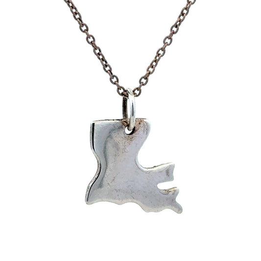 Estate 925 Sterling Silver Polished Louisiana State Pendant Round Link Necklace