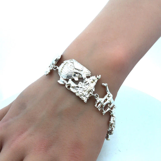 Designer 925 Sterling Silver Noah's Ark Animals Panel Bracelet