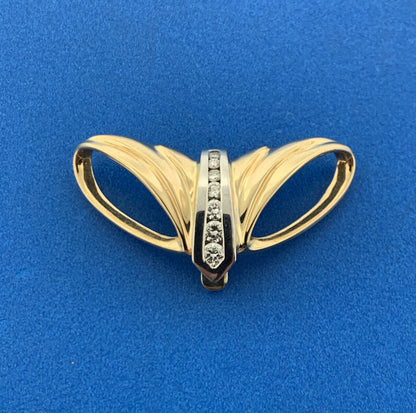 Gorgeous 14k Yellow Gold White Gold Round Cut Diamond Modernist Enhancer Pendant