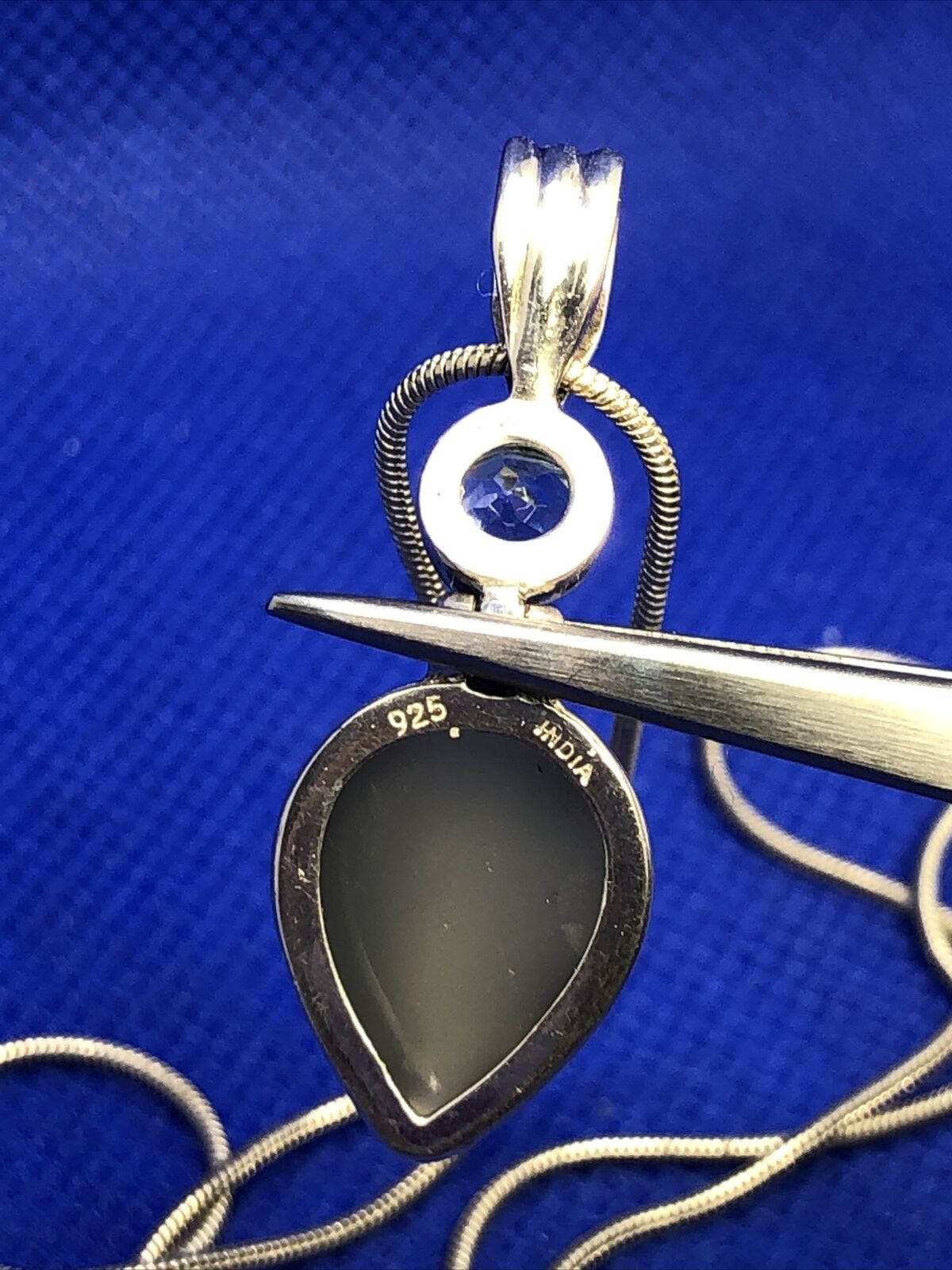 Designer 925 Sterling Silver Pear Druzy Quartz Blue Topaz Pendant Necklace