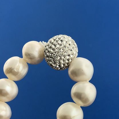 Stunning Sparkling Crystal Ball White Pearl Flexible 6.5" Bracelet New with Tags