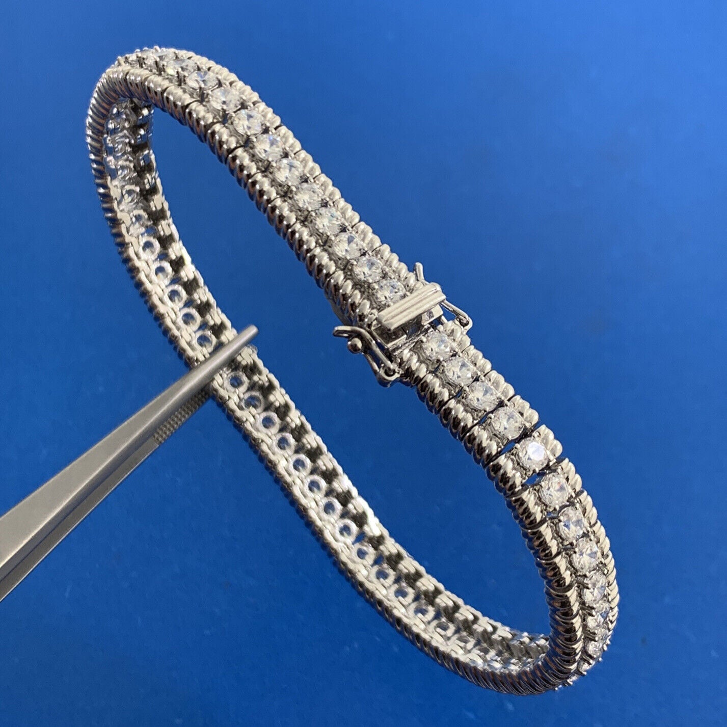 Designer 925 Sterling Silver Cubic Zirconia CZ Statement Tennis Bracelet