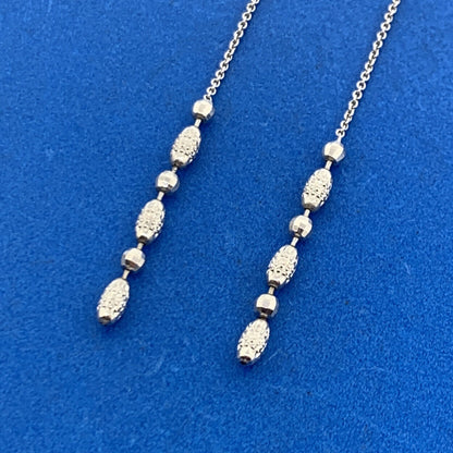 Italy 14K White Gold Chain Disco Textured Ball Statement Drop Earrings
