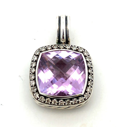 David Yurman 925 Sterling Silver Amethyst Diamond Halo Albion Enhancer Pendant
