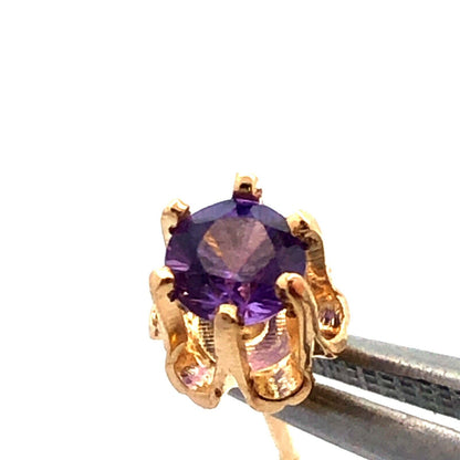 Estate 14K Yellow Gold Purple Sapphire Solitaire Buttercup Flower Stud Earrings