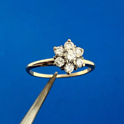 Vintage 14K Yellow Gold Diamond Floral Cluster Engagement Anniversary Ring