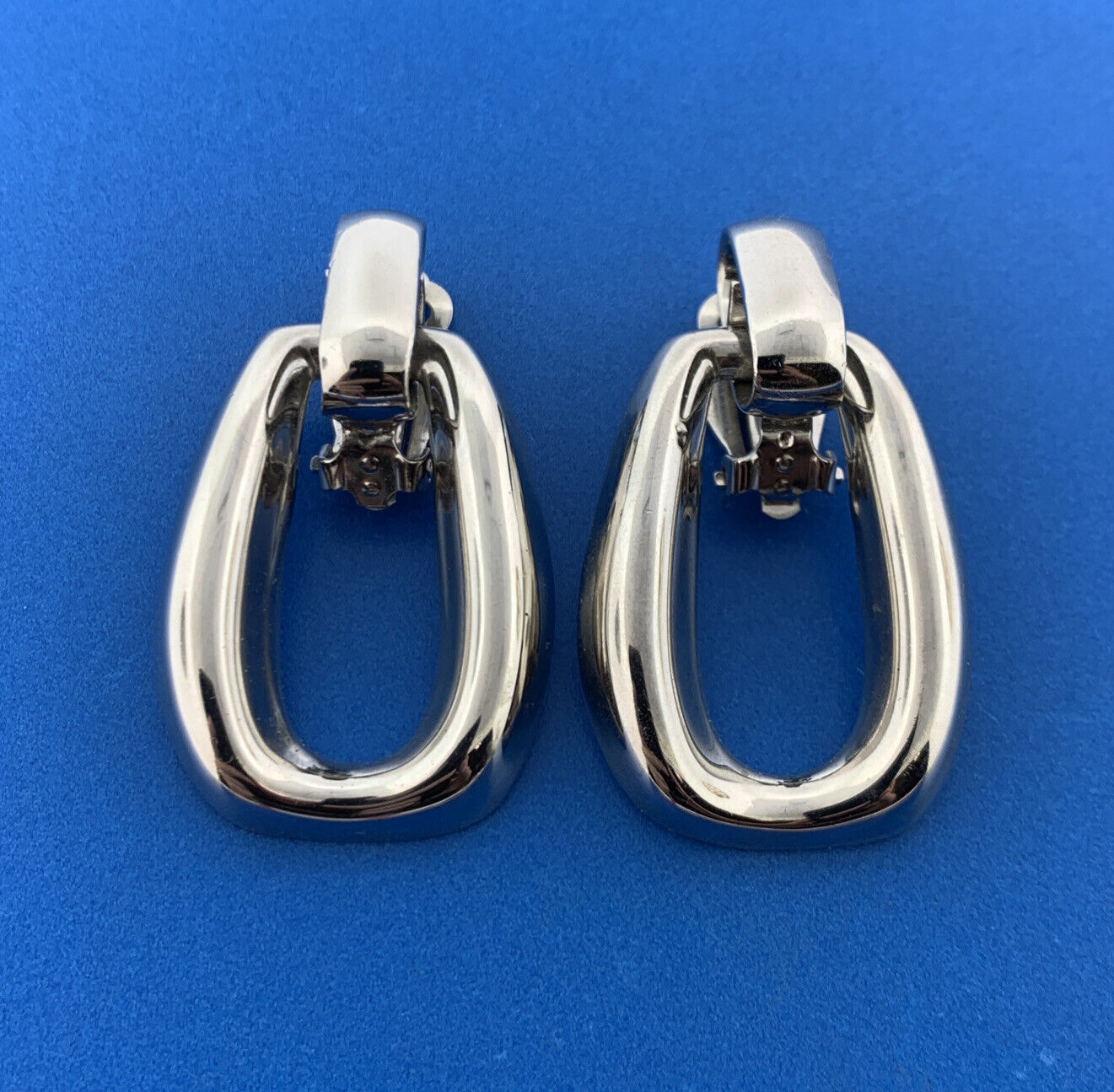 Designer ATI Sterling Silver 925 Open Oval Link Dangle Clip-On Earrings