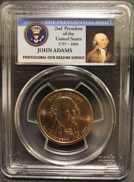 2007 D John Adams Presidential Dollar $1 PCGS MS63 First Day of Issue Position B