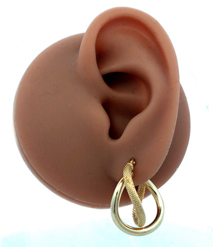 Designer Milor Italy 14K Yellow Gold Snake Skin Textured Double Hoop Earrings