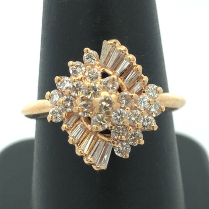 Designer 14K Yellow Gold Diamond Waterfall Cluster Statement Cocktail Ring