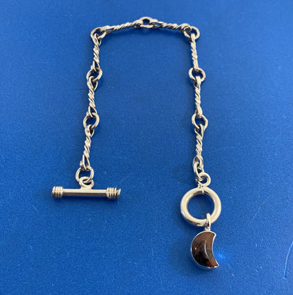 Vintage Taxco Sterling Silver Mahogany Obsidian Dangle Charm Toggle Bracelet