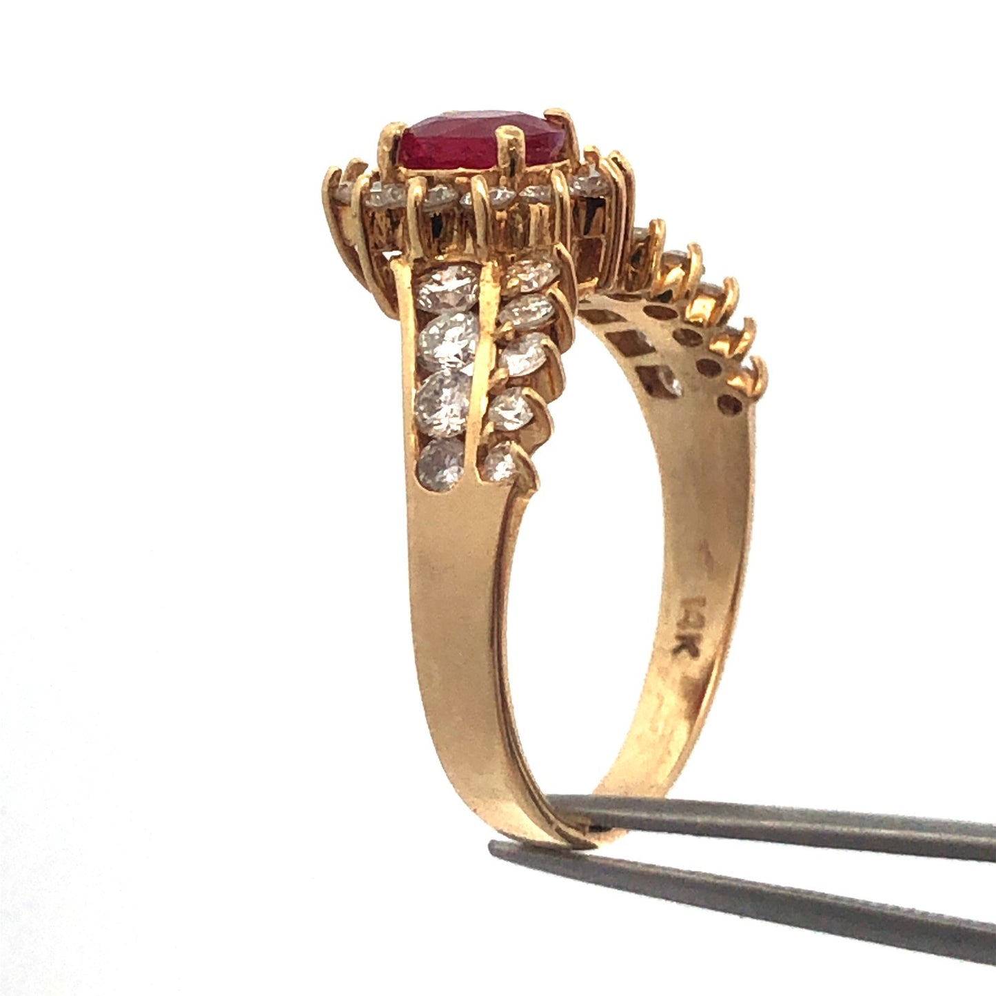 14K Yellow Gold Oval Ruby Diamond Engagement July Bday Cocktail Statement Ring