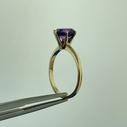 Designer 10K Yellow Gold Purple Sapphire Solitaire Ring