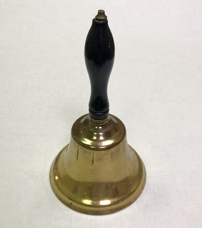 Estate Brass Wooden Black Lacquered Handled Statement Hand Bell Dinner Bell