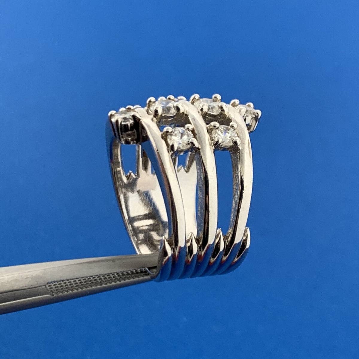 Designer Sterling Silver 925 Cubic Zirconia Seven Band Statement Cocktail Ring
