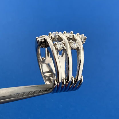 Designer Sterling Silver 925 Cubic Zirconia Seven Band Statement Cocktail Ring