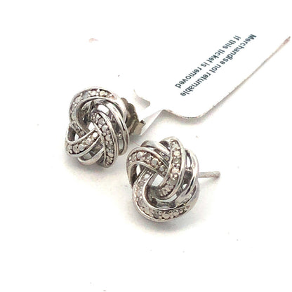 Designer 925 Sterling Silver Round Diamond Knot Stud Earrings