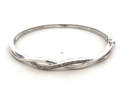 Designer ZEI 925 Sterling Silver Diamond Braided Infinity Hinged Bangle Bracelet