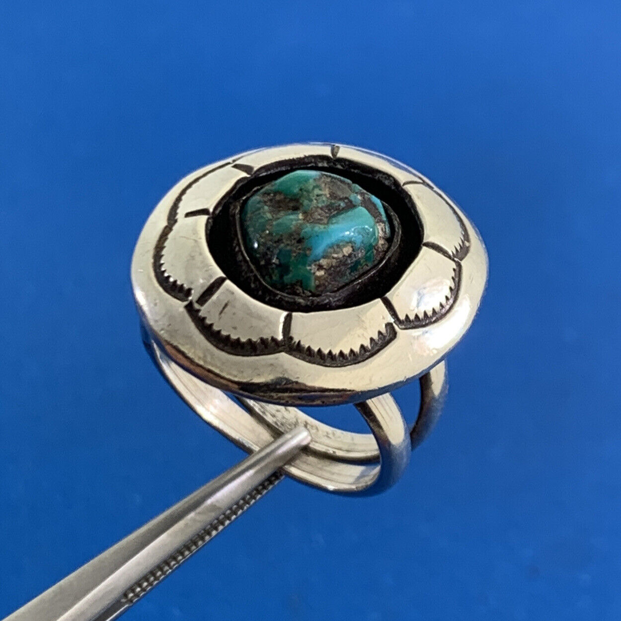 Mary Morgan Navajo 925 Sterling Silver Native American Turquoise Round Ring