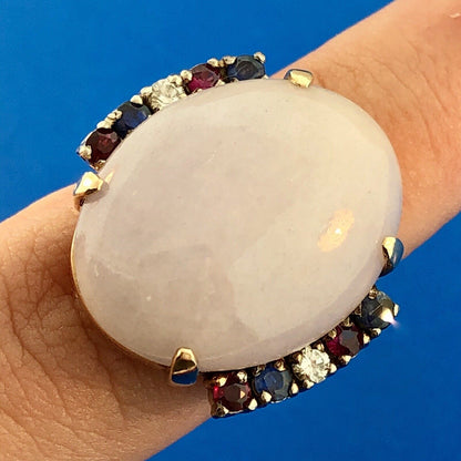 14K Yellow Gold Lavender Jade Diamond Ruby Sapphire Accented Statement Ring