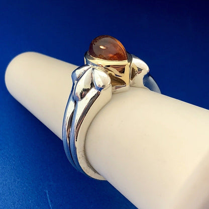 Designer Signed 925 Sterling Silver 18K Yellow Gold Citrine Pear Cabochon Ring