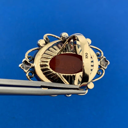 Vintage 14K Yellow Gold Double Carved Soldier Cameo Diamond Accent Etruscan Ring