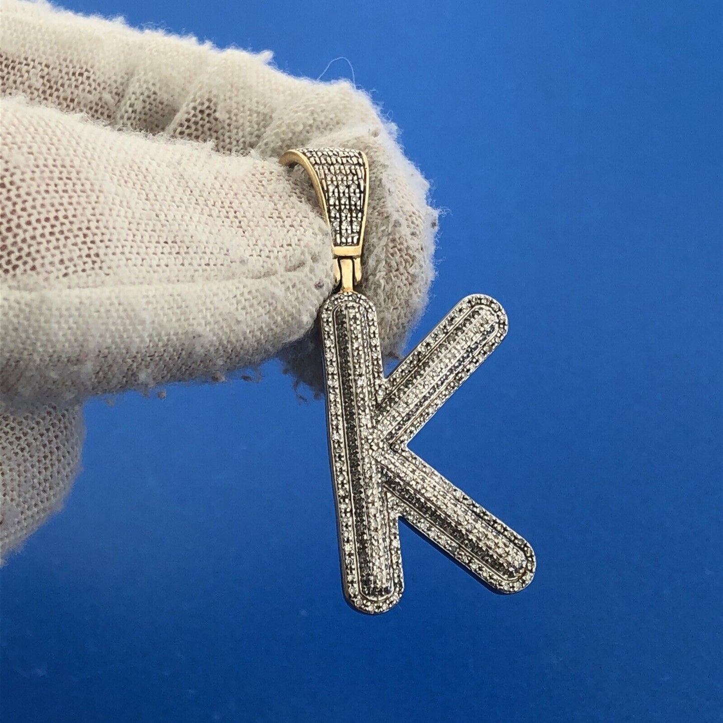 Estate 10K Yellow White Gold Diamond Encrusted Initial K Statement Pendant