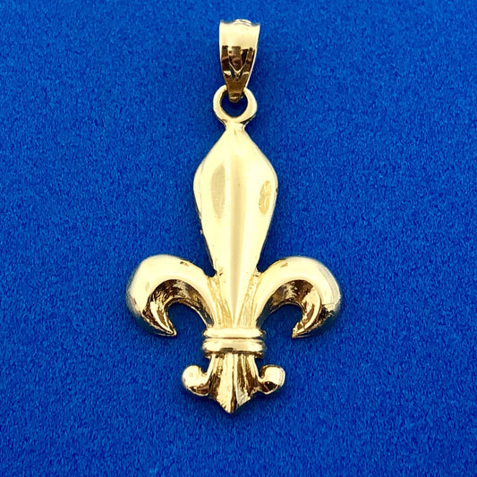 Classic 14K Yellow Gold Fleur De Lis New Orleans Louisiana Geaux Saints Pendant