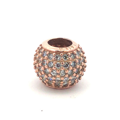 PANDORA 925 Sterling Silver Rose Gold Vermeil CZ Lights Ball 781051 Pave Charm