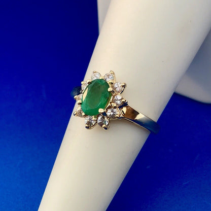Estate 10K Yellow Gold Emerald Diamond May Anniversary Engagement Ring