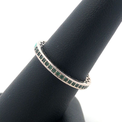 PANDORA 925 Silver Radiant Hearts 191011NRG Royal Green CZ Enamel Stackable Ring