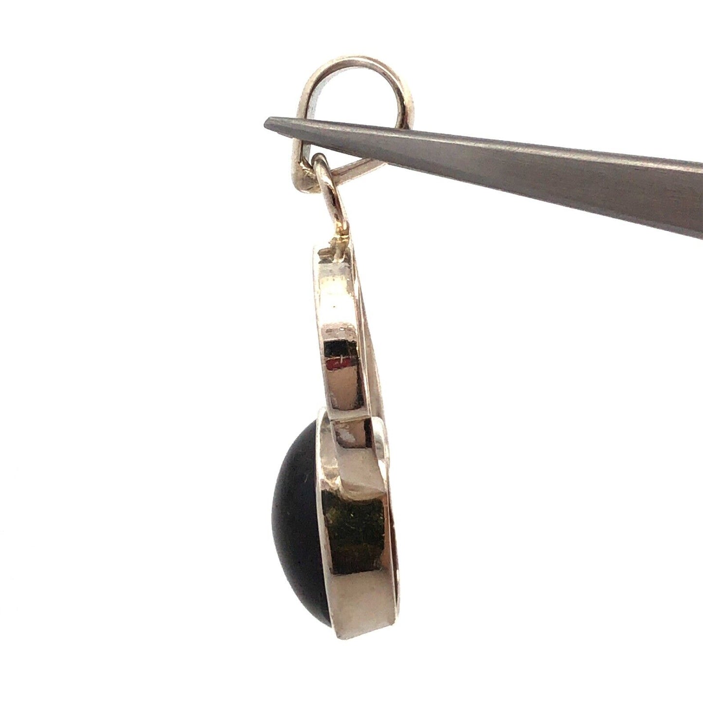 Estate 925 Sterling Silver Oval Cabochon Garnet Modernist Swirl Pendant