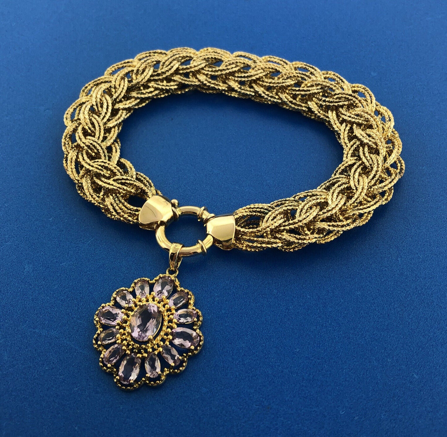 Designer OT Turkey 925 Sterling Silver Vermeil Amethyst Triple Link Bracelet