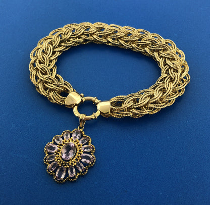 Designer OT Turkey 925 Sterling Silver Vermeil Amethyst Triple Link Bracelet