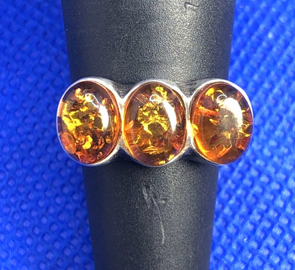 Estate Oval Amber Cabochons 925 Sterling Silver Ring Size 5.5