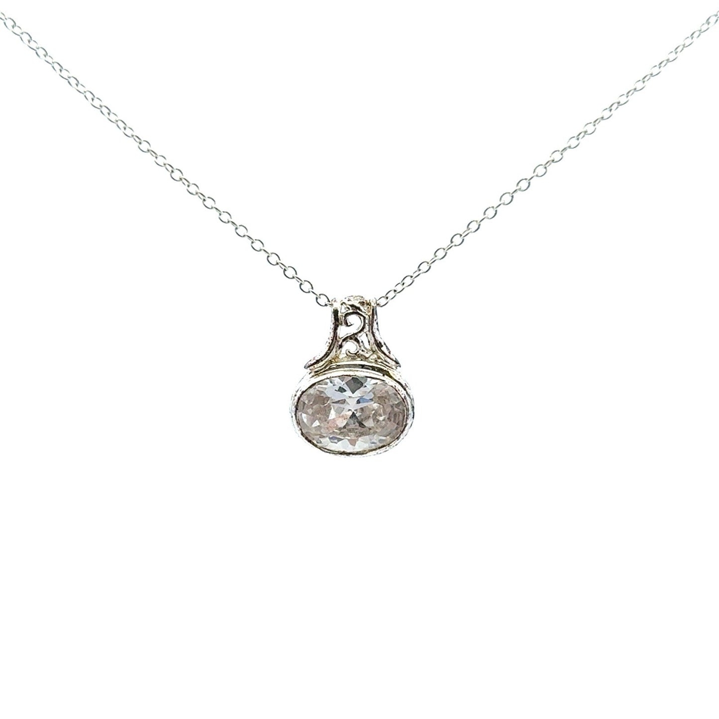 Designer 925 Sterling Silver Cubic Zirconia East West Scroll Statement Pendant