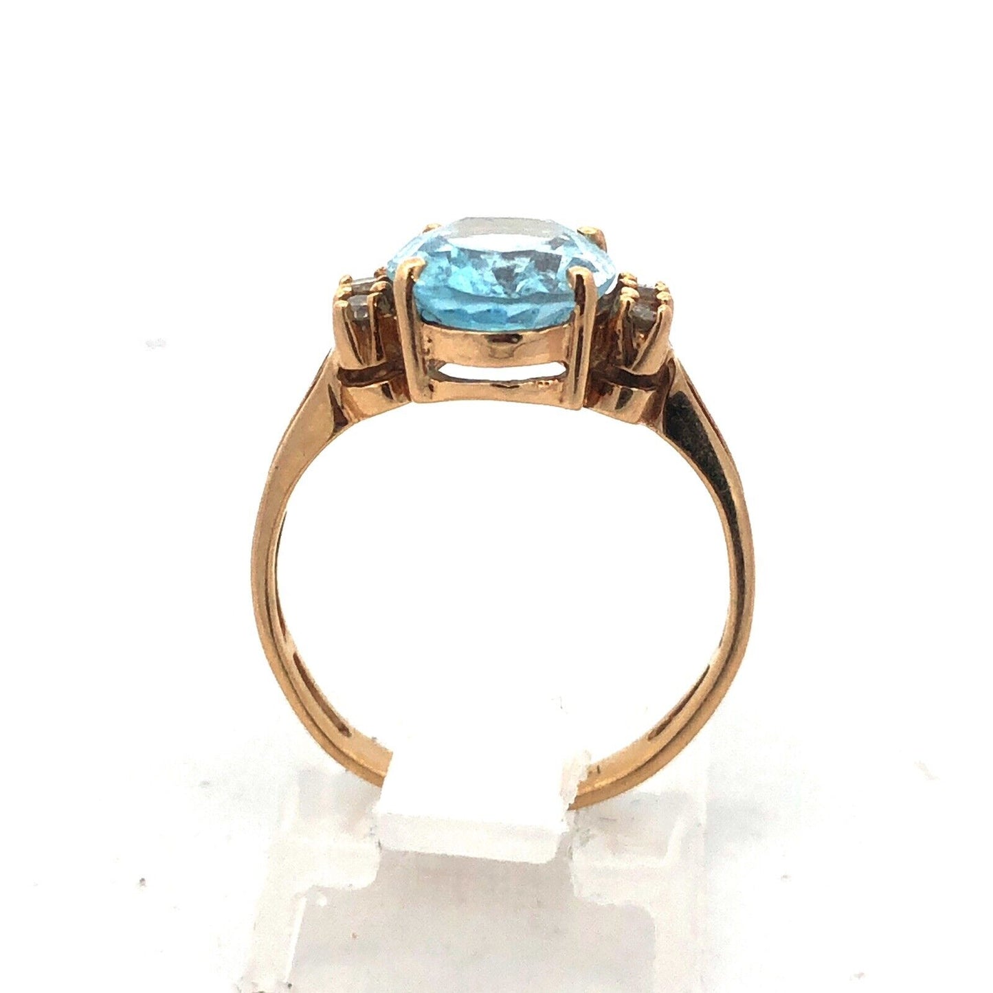 Elegant 14K Yellow Gold Blue Topaz Diamond Cocktail December Anniversary Ring