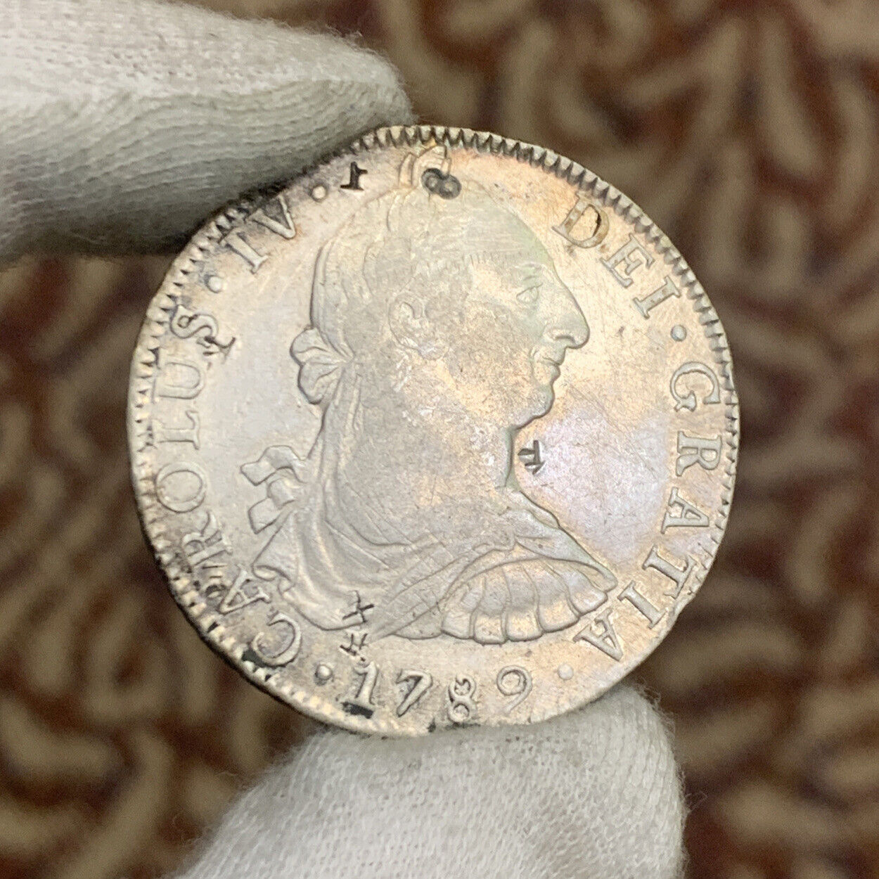 1789 Mo Mexico City 8 Reales F.M. Carolus IV DEI Gratia .903 Chop Marks Coin