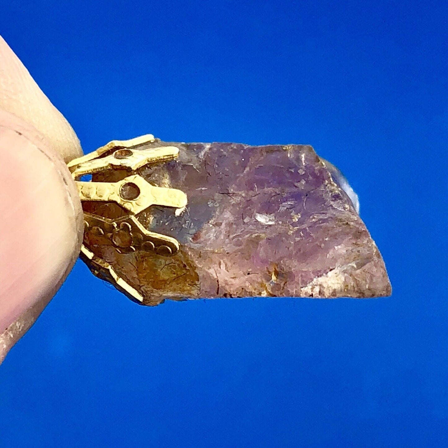 Vintage Gold Tone Filled Amethyst Chunk Stress Relief Inner Peace Charm Pendant