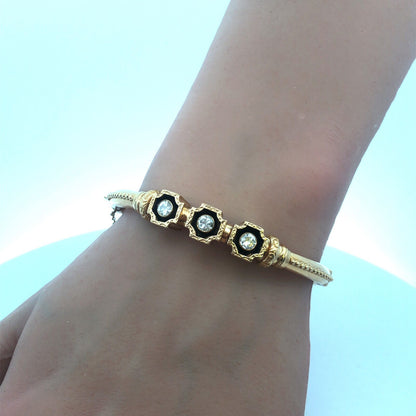 Stunning Designer 1930s Etruscan 14k Yellow Gold Diamond Bangle Bracelet