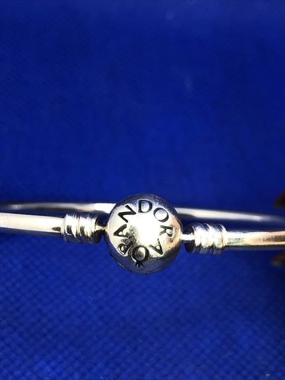 Designer PANDORA ALE Sterling Silver Round Charm Clasp Bangle Bracelet #590713