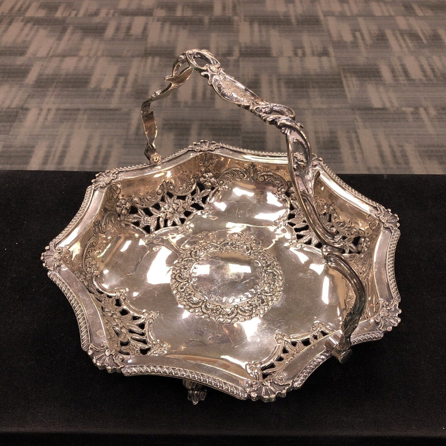 Antique Ledsam & Vale L & Co Silver Plate Floral Open Work Handled Brides Basket