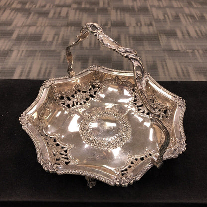 Antique Ledsam & Vale L & Co Silver Plate Floral Open Work Handled Brides Basket