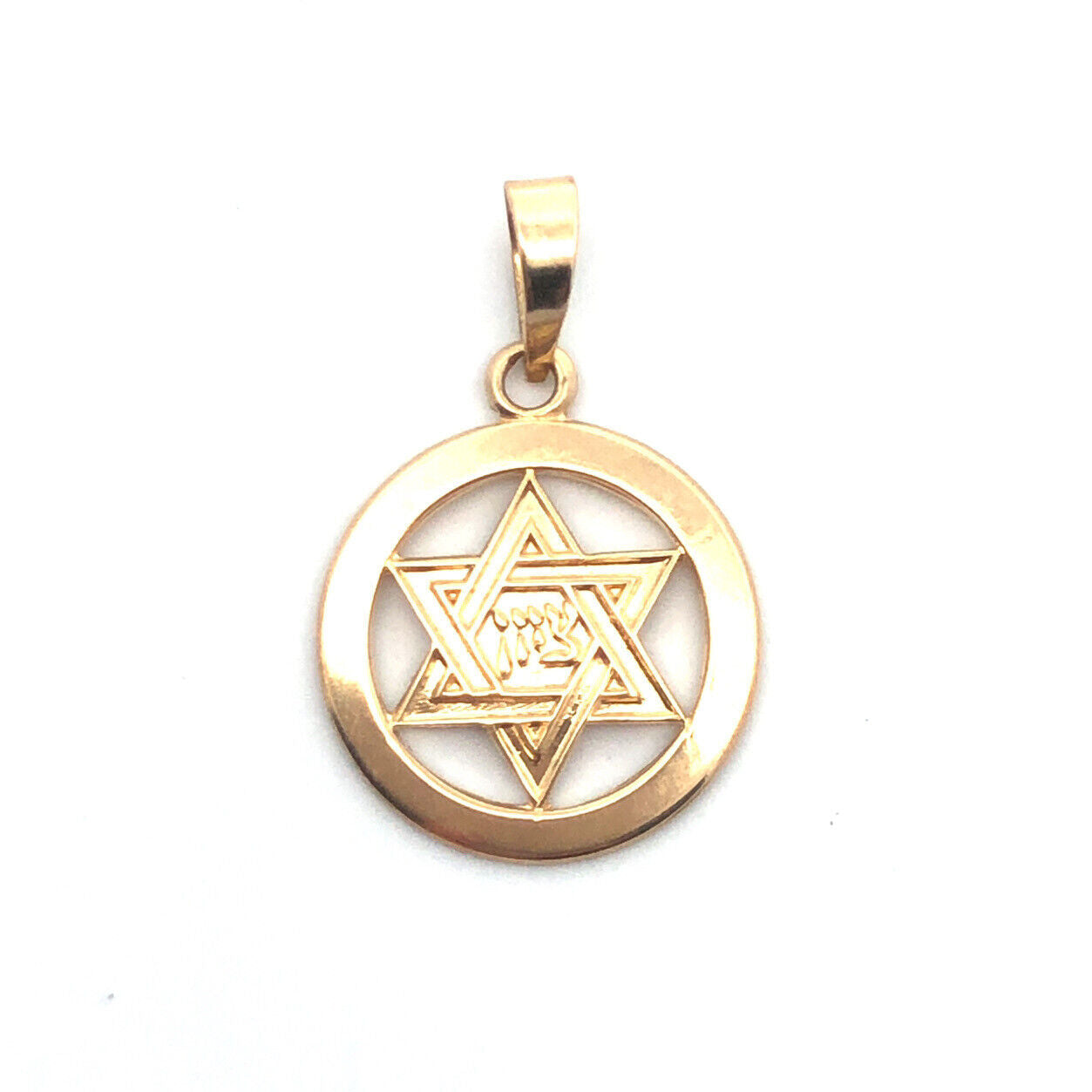 Designer 14K Yellow Gold Cutout 6-Point Star of David Hebrew Round Pendant