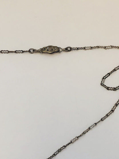 Art Nouveau Art Deco Sterling Silver Cobalt Glass Rhinestone Filigree Necklace