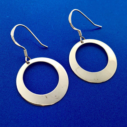 Designer Modernist 925 Sterling Silver Tapered Circle Disc Hoop Earrings